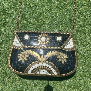 Elegant Black and Gold Mosaic Clutch